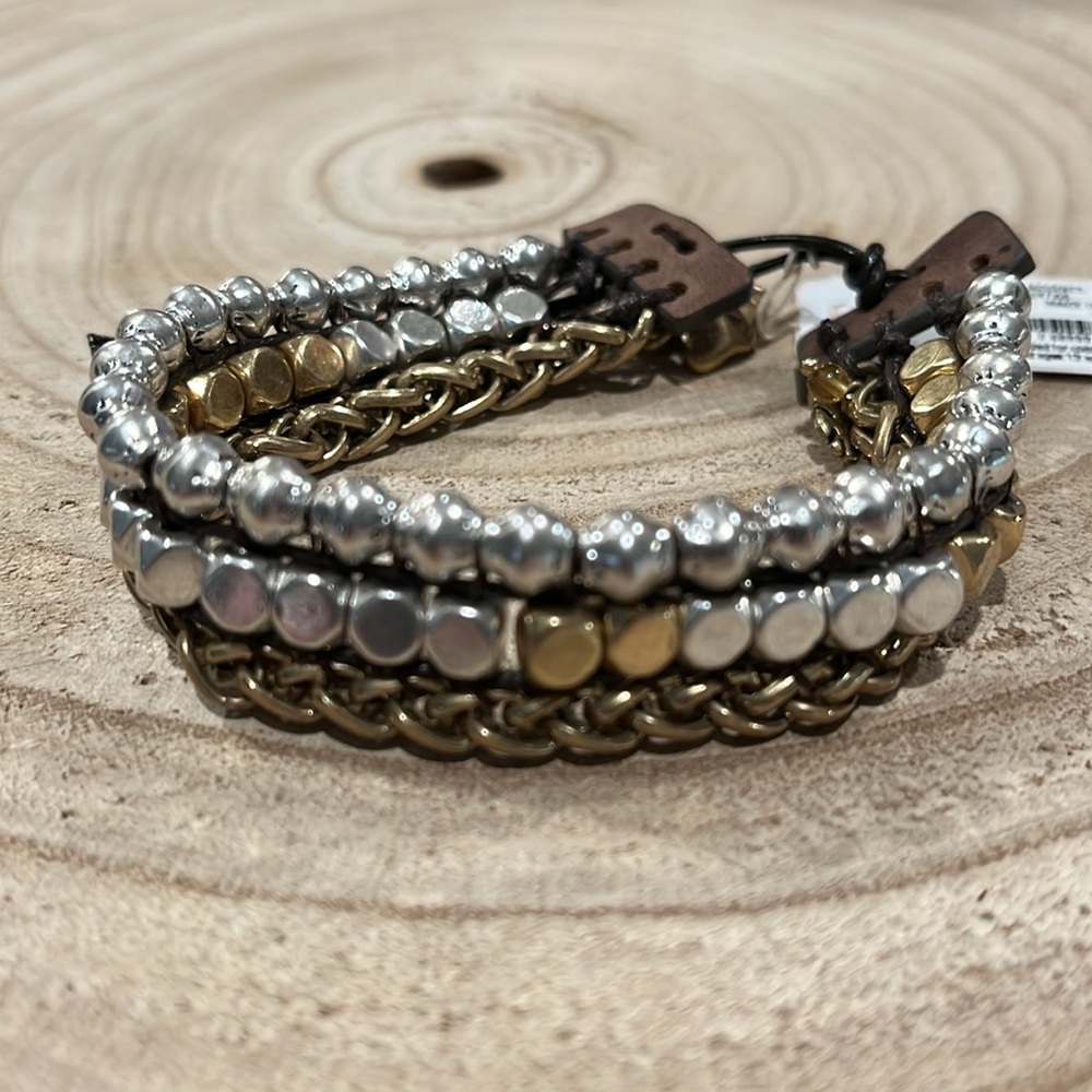 LUCKY BRAND Bracelet, Silver-Tone and Gold-Tone Leather Wrap Bracelet/NWT